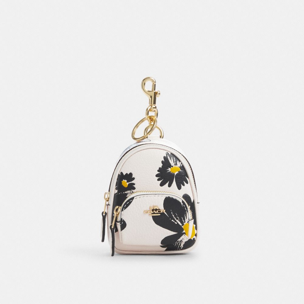 COACH®,Mini Court Backpack Bag Charm With Floral Print,Cream,Front View