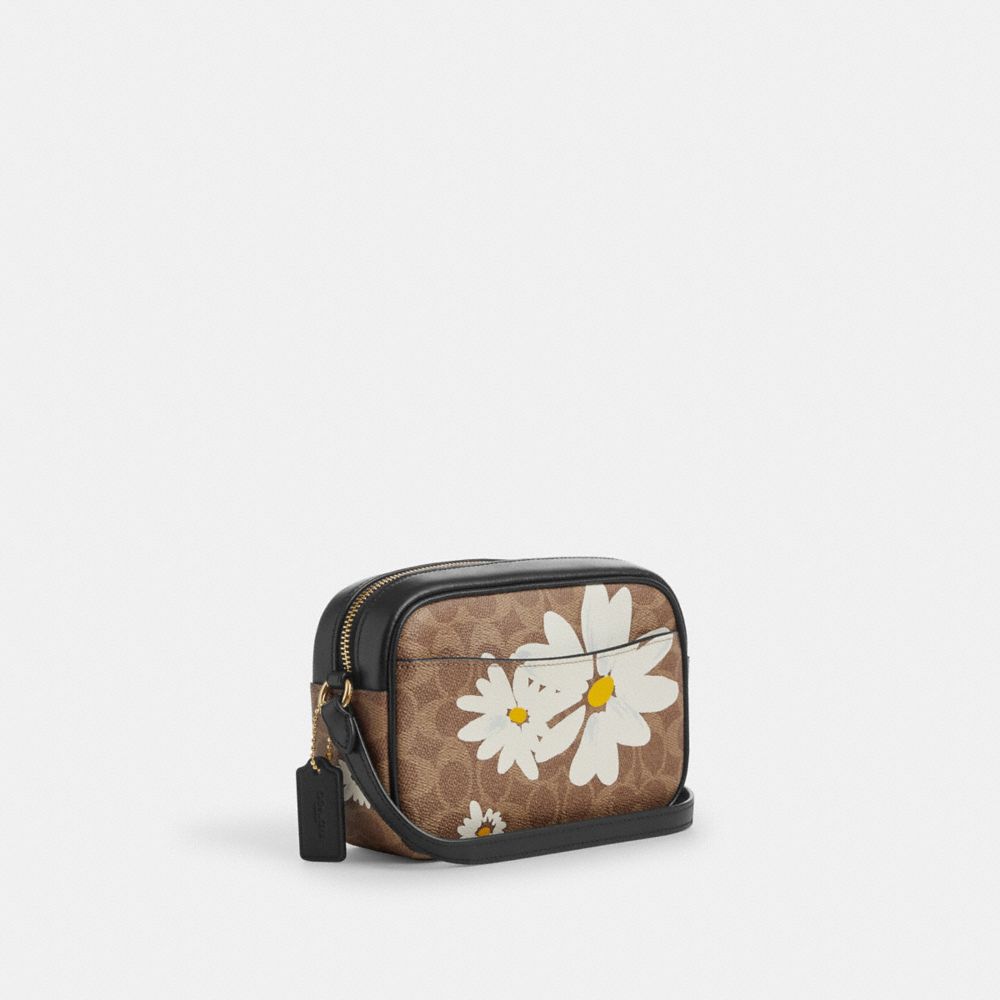 COACH®,Mini Jamie Camera Bag In Signature Canvas With Floral Print,Canvas,Camera Bag,Color Block,Adjustable,Pen Holder,Casual,Brown,Angle View