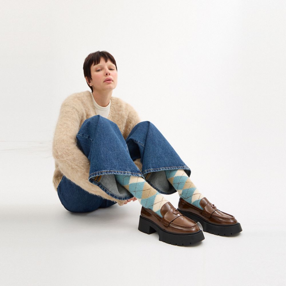 COACH®,Leah Platform Loafer,Rubber,Leather,Loafer,Logo,Penny Loafer,Cushioned,Memory Foam Insole,Casual,Work,Brown,Detail View