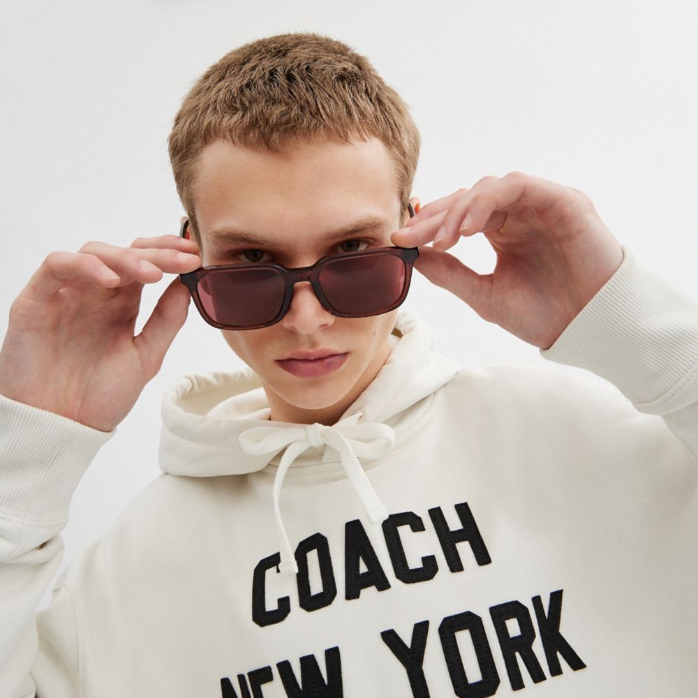 COACH®,Thin Square Sunglasses,Square,Word Embellishment,Logo,Metal,Casual,Brown,Angle View