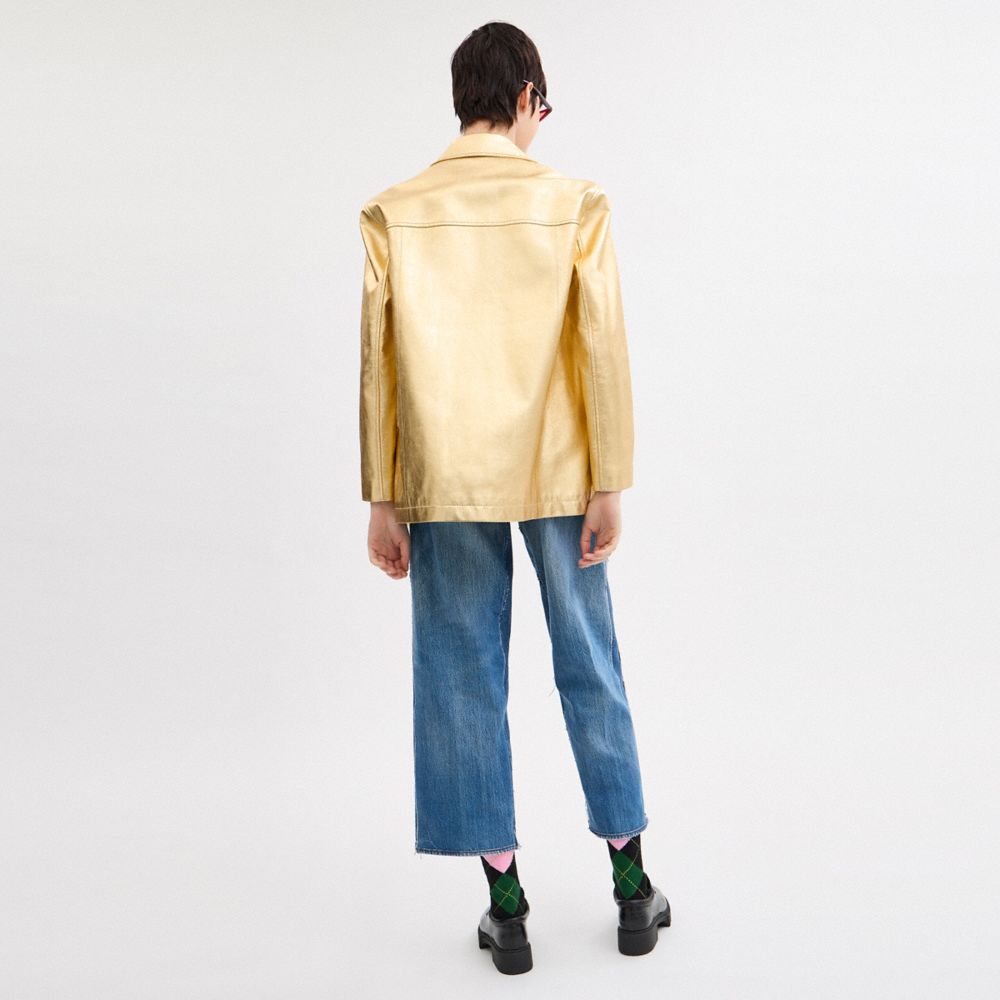 COACH®,Leather Jacket,Viscose,Lambskin,Polyester,Recycled Polyester,Jacket,Shirt Jacket,Casual,Beige,Scale View