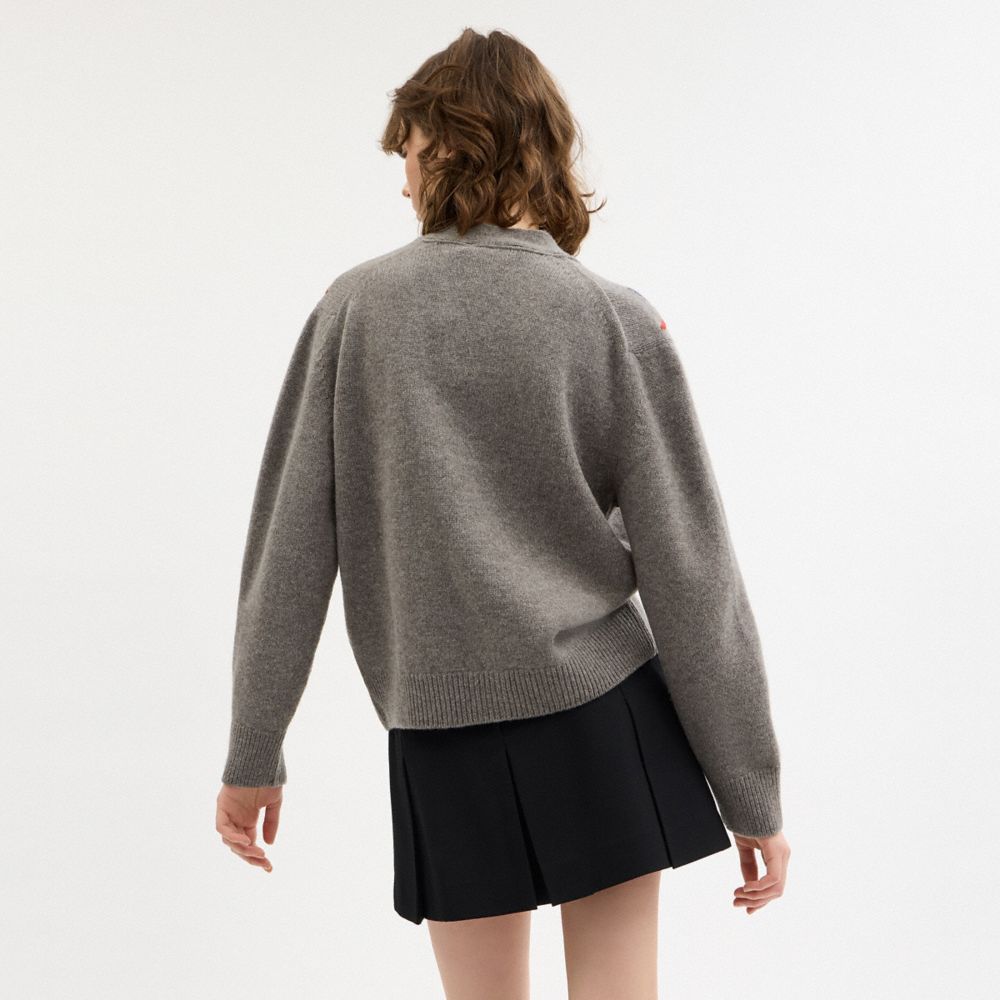 COACH®,Argyle Cardigan Sweater,Wool,Cardigan,Pattern,Logo,Casual,Gray,Scale View
