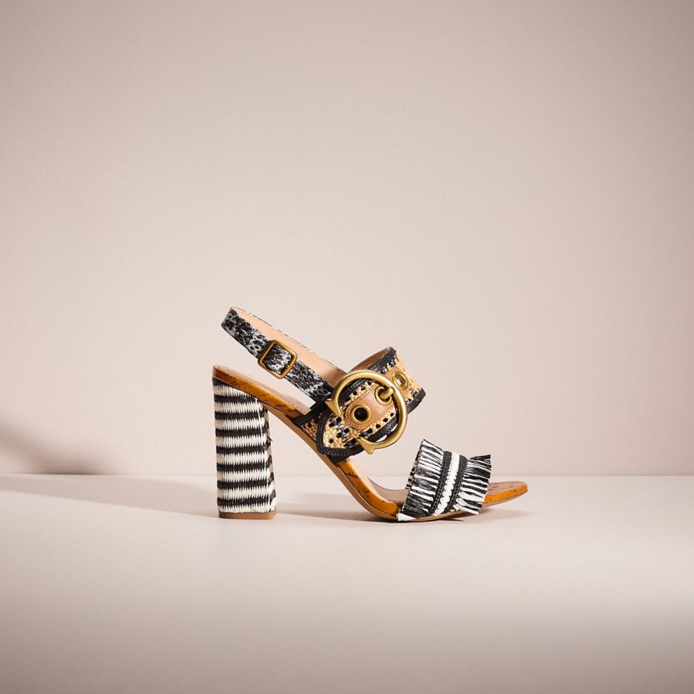 COACH®,Restored Robin Sandal,Raffia,Lining Leather,Leather,Rubber,Sandals,Animal Skin Embossing,Fringe,Piping,Woven,Logo,D...,Multi Color,Front View
