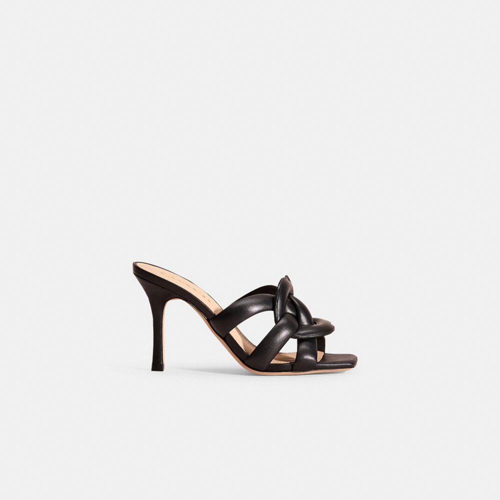 COACH®,RESTORED KELLIE SANDAL,Leather,Black,Front View