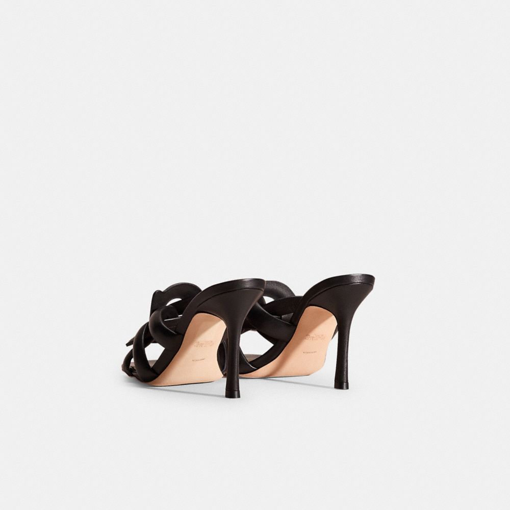 COACH®,Restored Kellie Sandal,Rubber,Leather,Lining Leather,Slides,Logo,Caged,Day Party,Black,Back View