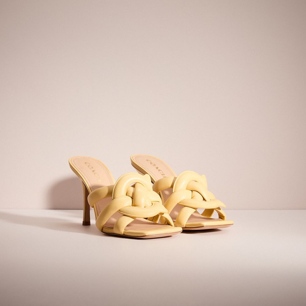 COACH®,Restored Kellie Sandal,Lining Leather,Leather,Rubber,Slides,Logo,Caged,Day Party,Beige,Angle View