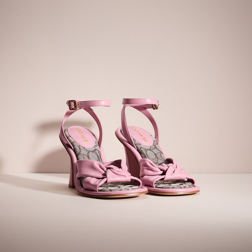 COACH®,Restored Quincy Sandal,Leather,Recycled Polyester,Organic Cotton,Lining Leather,Rubber,Sandals,Foam,Twist,Day Party,Pink,Angle View