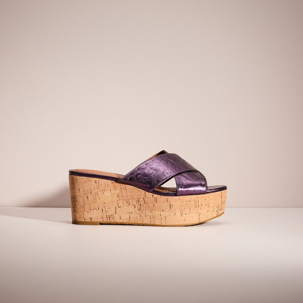 Plum Restored Cross Band Slide Wedge Sandal