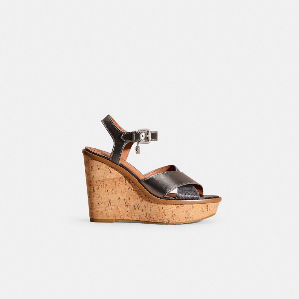 Charcoal Gunmetal Restored Cross Band High Wedge Sandal