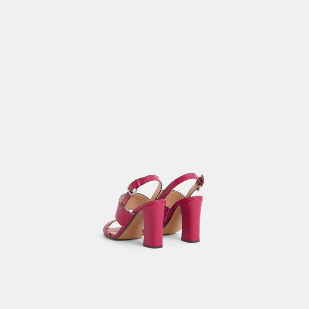 COACH®,Restored Rylie Sandal,Leather,Lining Leather,Rubber,Sandals,Bead Embellishment,Day Party,Fuchsia,Back View