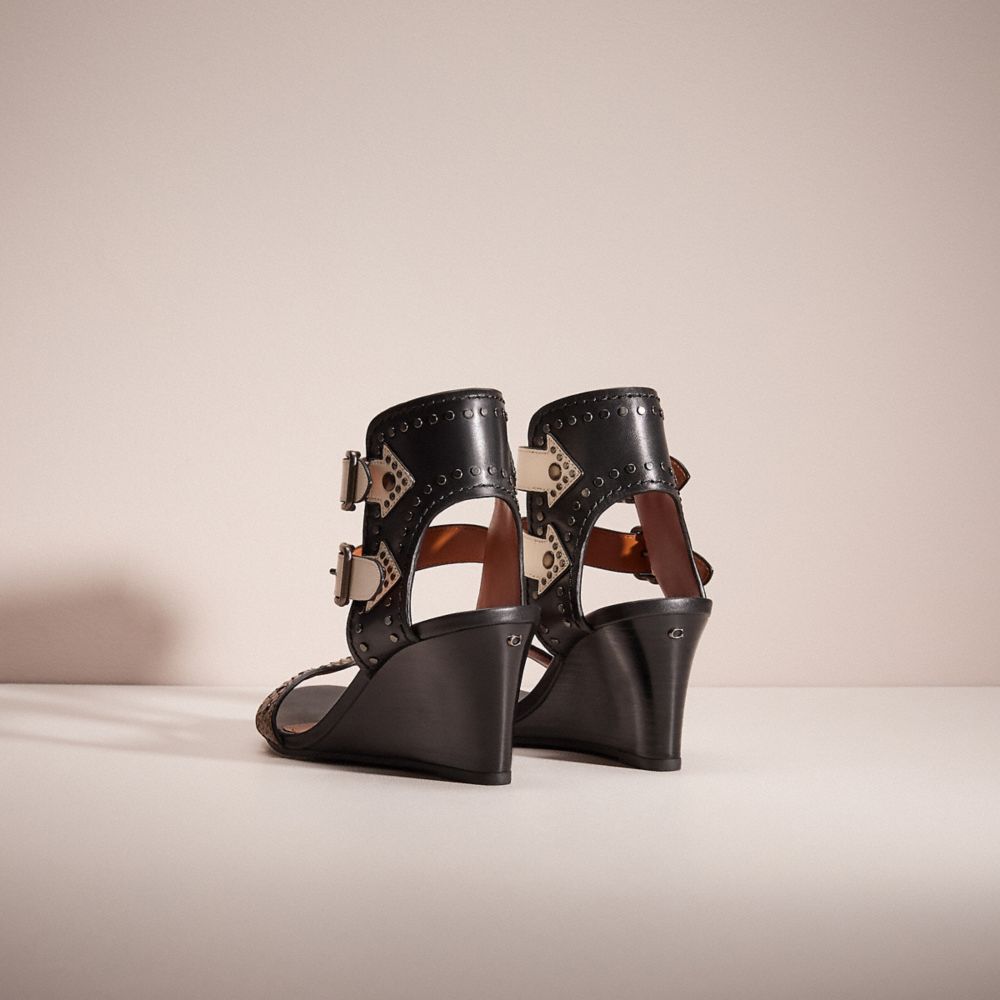 COACH®,Restored Odessa Wedge With Snakeskin Detail,Leather,Lining Leather,Snakeskin,Rubber,Sandals,Color Block,Animal Skin...,Multi Color,Back View