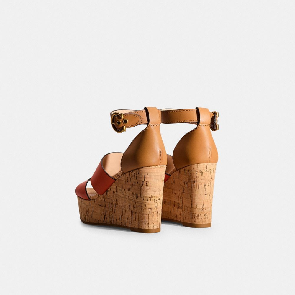 COACH®,Restored Isla Wedge,Leather,Lining Leather,Rubber,Sandals,Cut Out,Stitching,Color Block,Day Party,Multi Color,Back View
