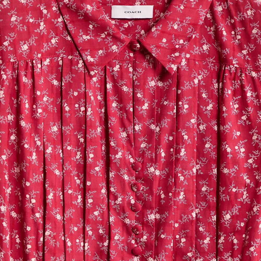 COACH®,Restored 1930's Dress,Viscose,Cotton,Shirt Dress,A-Line,Pleats,Lightweight Spacer Fabric,Day Party,Red,Scale View