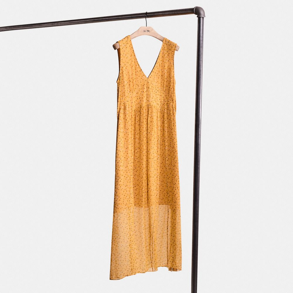 Coach Restored Sleeveless Dot Print V Neck Dress In Yellow/blue