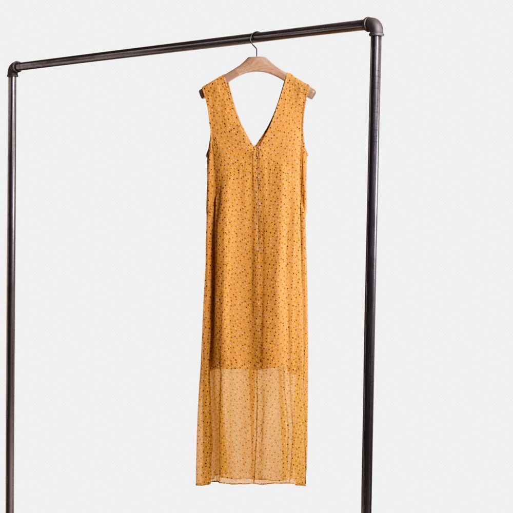 Coach Restored Sleeveless Dot Print V Neck Dress In Yellow/blue