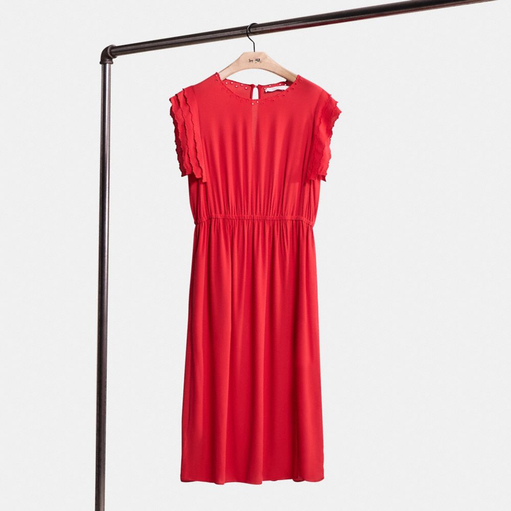 Coach Restored Shoulder Pleat Midi Dress In Metallic