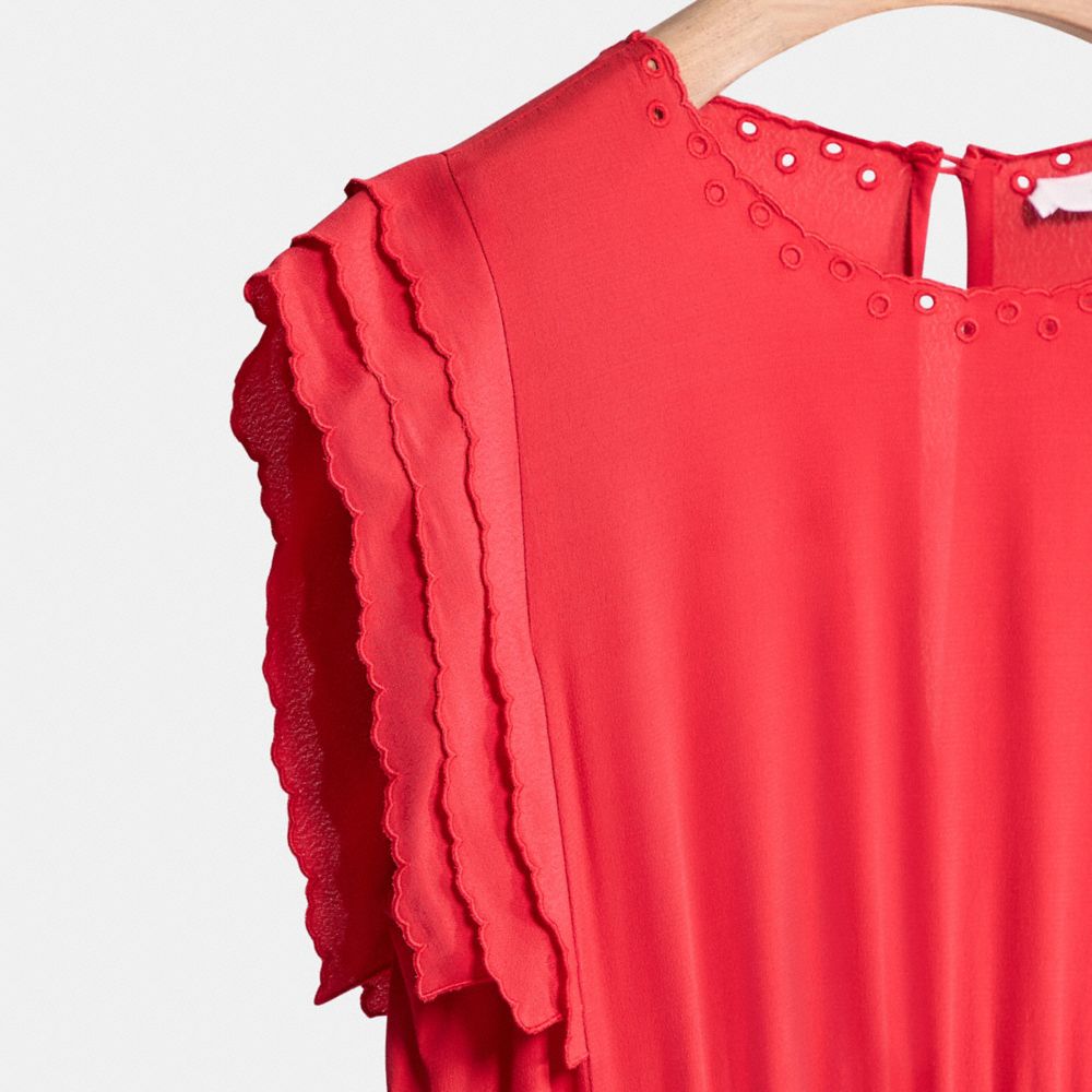 COACH RESTORED SHOULDER PLEAT MIDI DRESS 