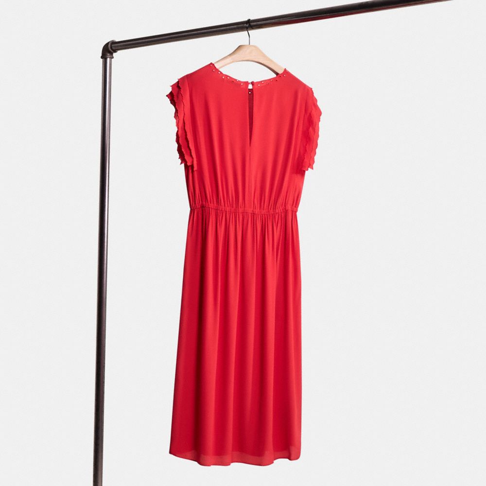 COACH RESTORED SHOULDER PLEAT MIDI DRESS 