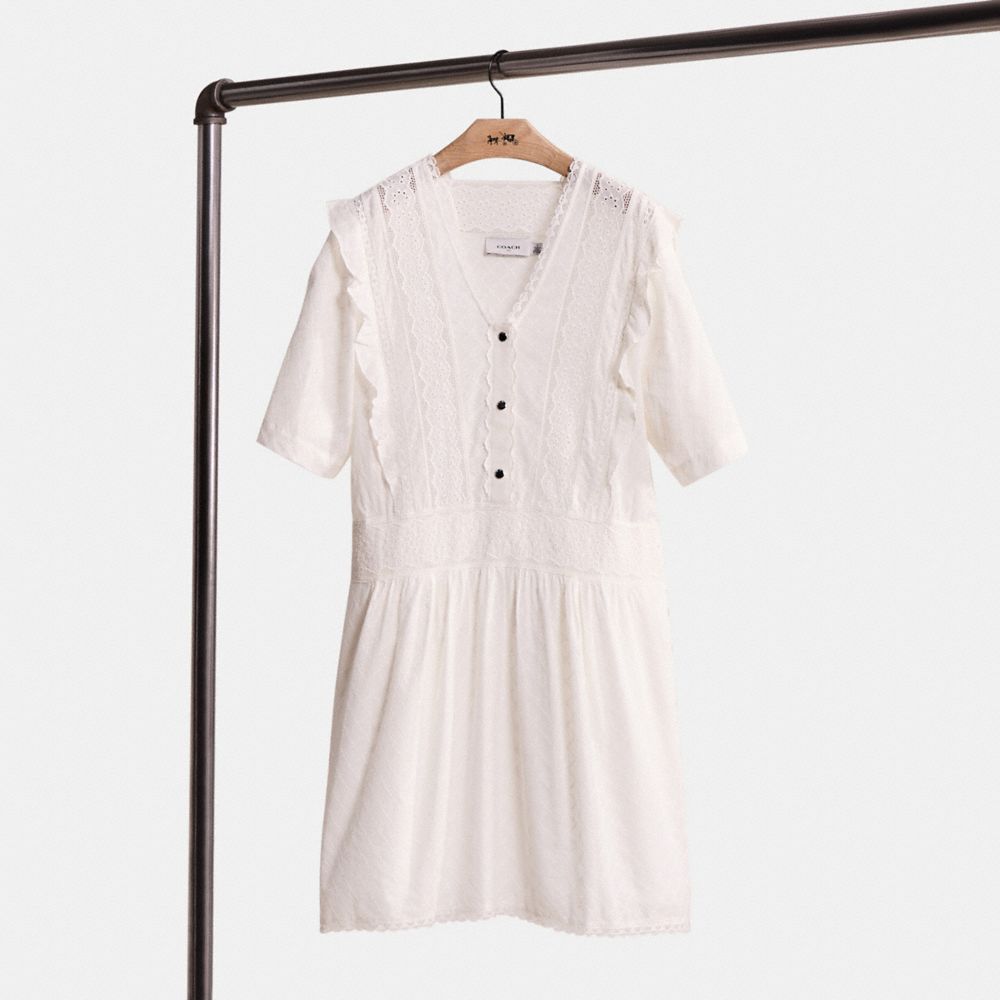 Shop Coach Restored Broderie Anglaise Mini Dress In Cream