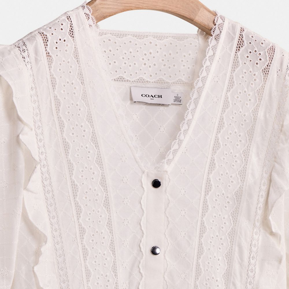 COACH®,Restored Broderie Anglaise Mini Dress,White,Scale View