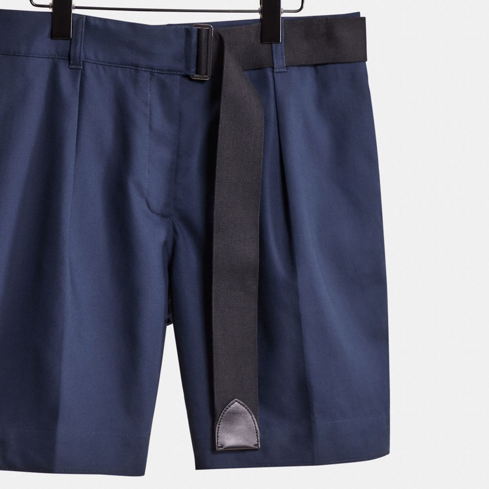 COACH®,Restored Belted Shorts,Cotton,Straight,Pleats,Casual,Navy,Scale View
