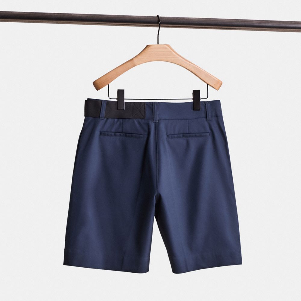COACH®,Restored Belted Shorts,Cotton,Straight,Pleats,Casual,Navy,Back View