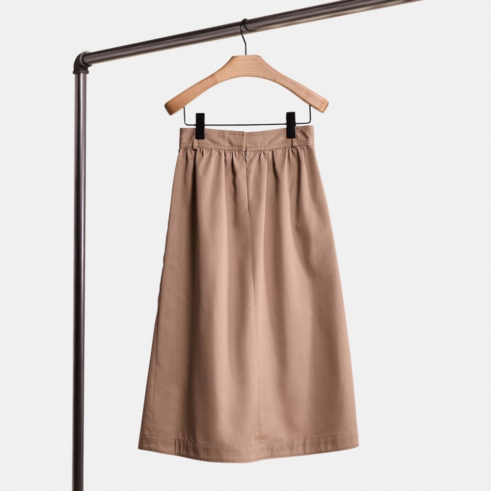 COACH®,Restored Trench Skirt,Polyester,Cotton,A-Line,Ruched,Casual,Brown,Back View