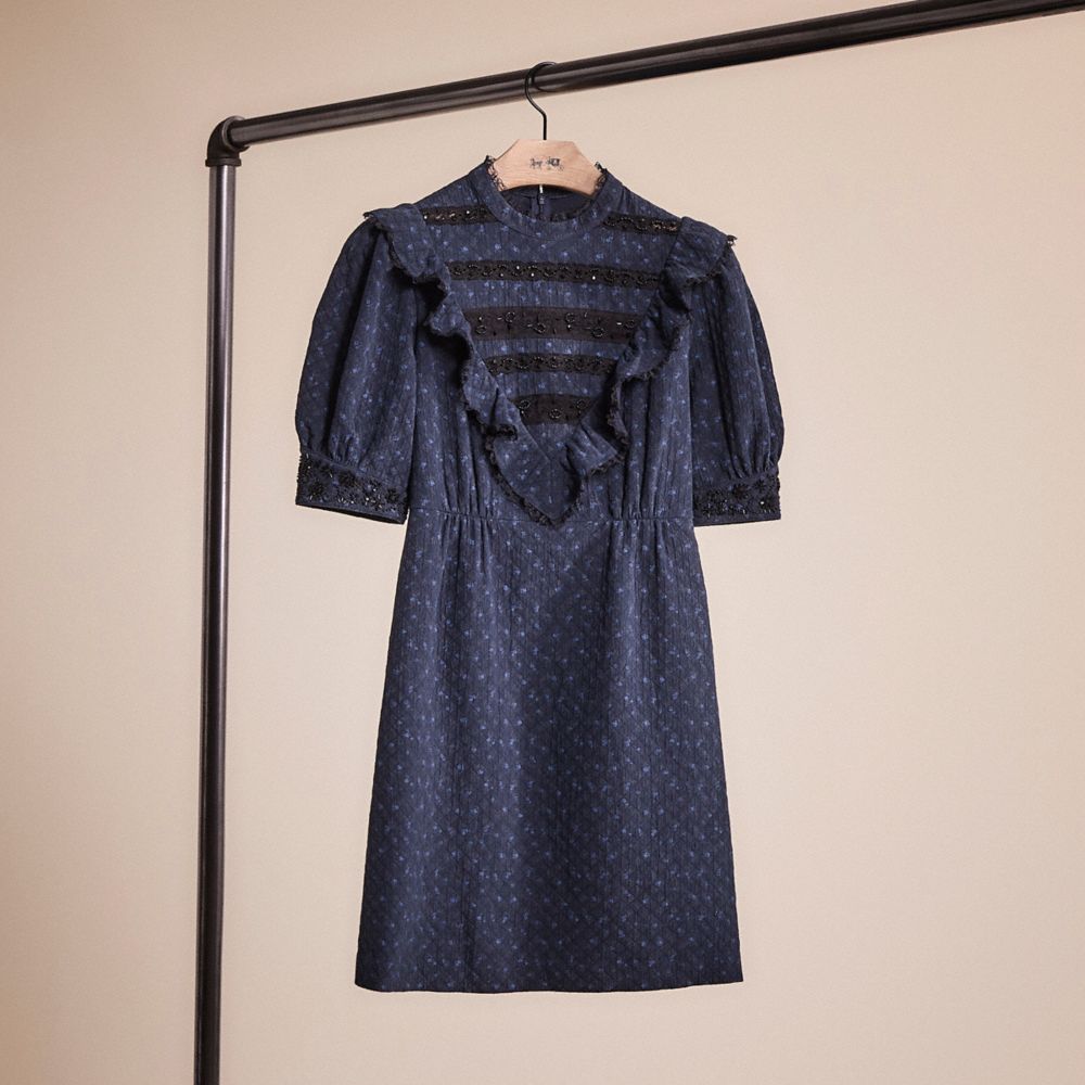 COACH®,RESTORED SHORT PARTY DRESS IN ORGANIC COTTON,Black/Dark Blue,Front View