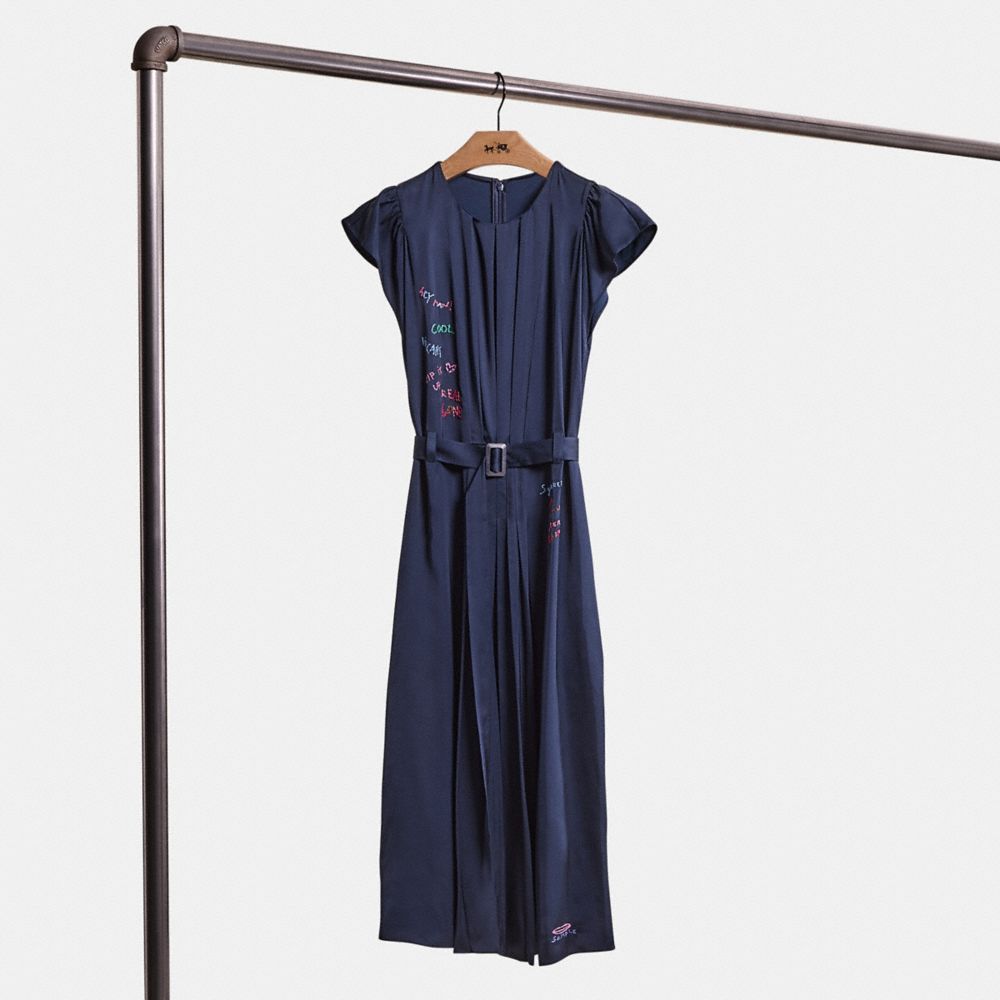 Shop Coach Restored Sleeveless Pleated Dress In Navy
