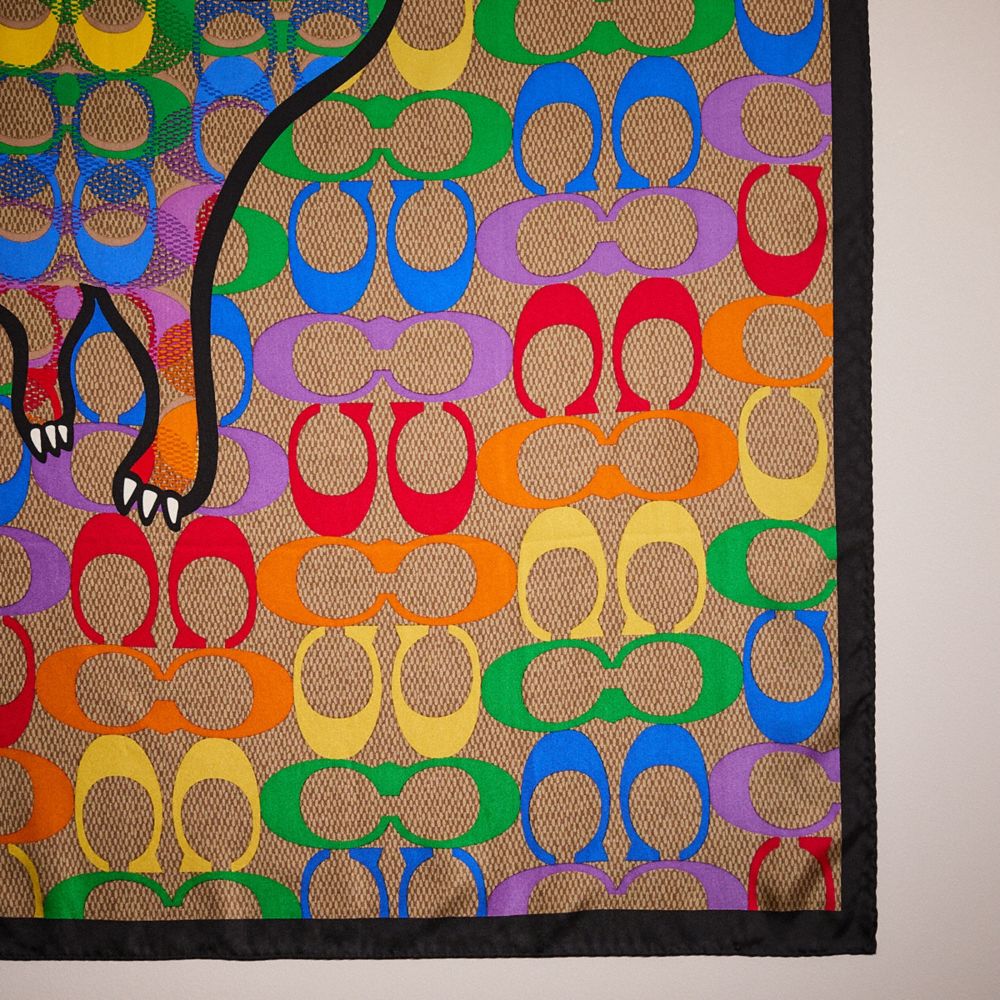 COACH®,Restored Rainbow Coach Stamp Silk Square Scarf,,Closer View