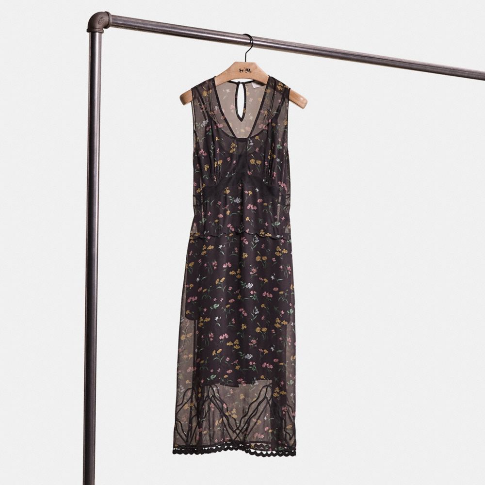 COACH®,RESTORED WILDFLOWER PRINT SLEEVELESS DRESS,Black,Front View