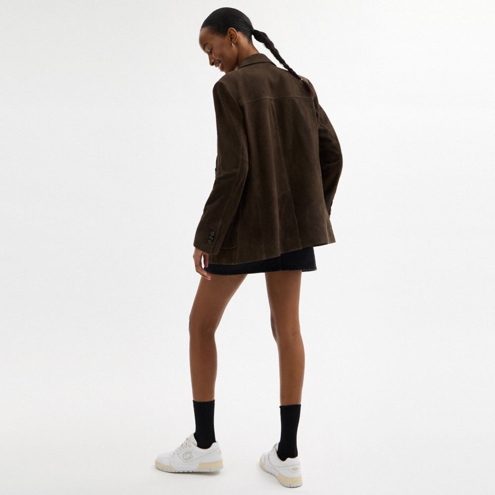 COACH®,Heritage C Suede Blazer,Brown,Scale View
