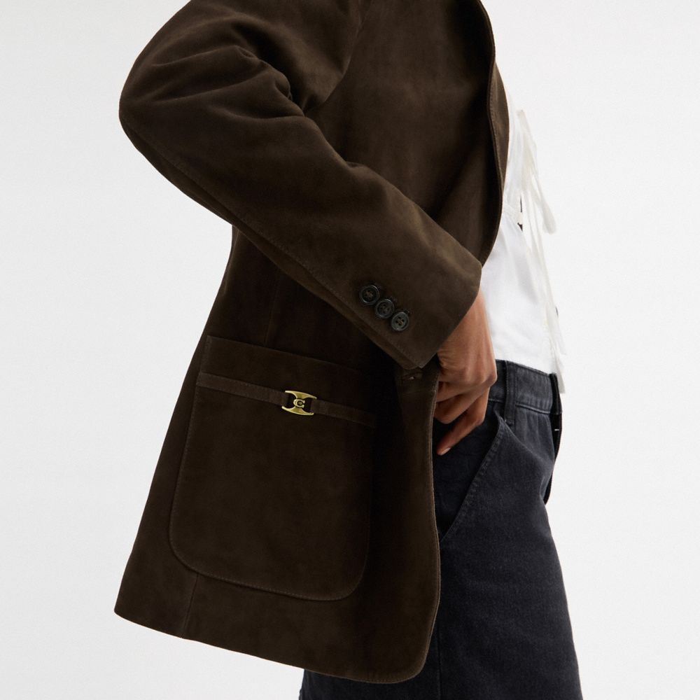 COACH®,Heritage C Suede Blazer,Brown,Detail View