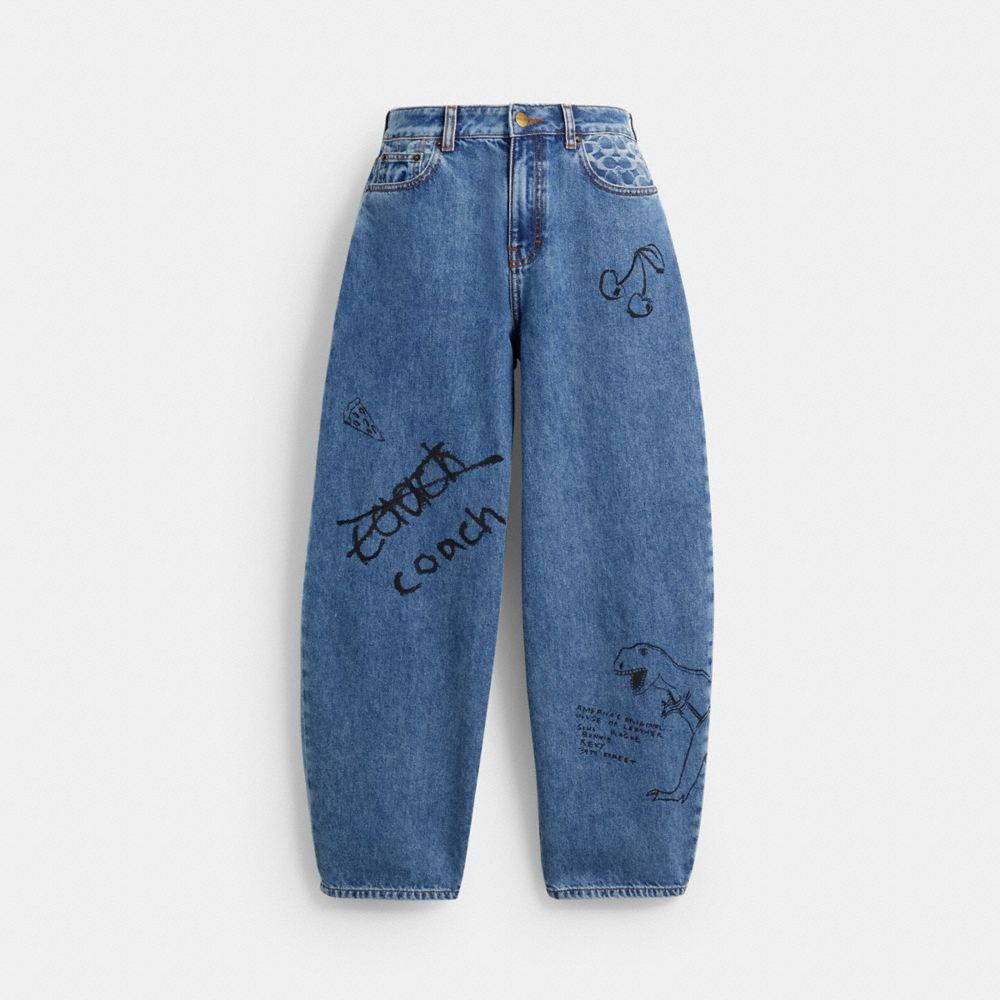 COACH®,Sketch Print Barrel Jeans,,Front View