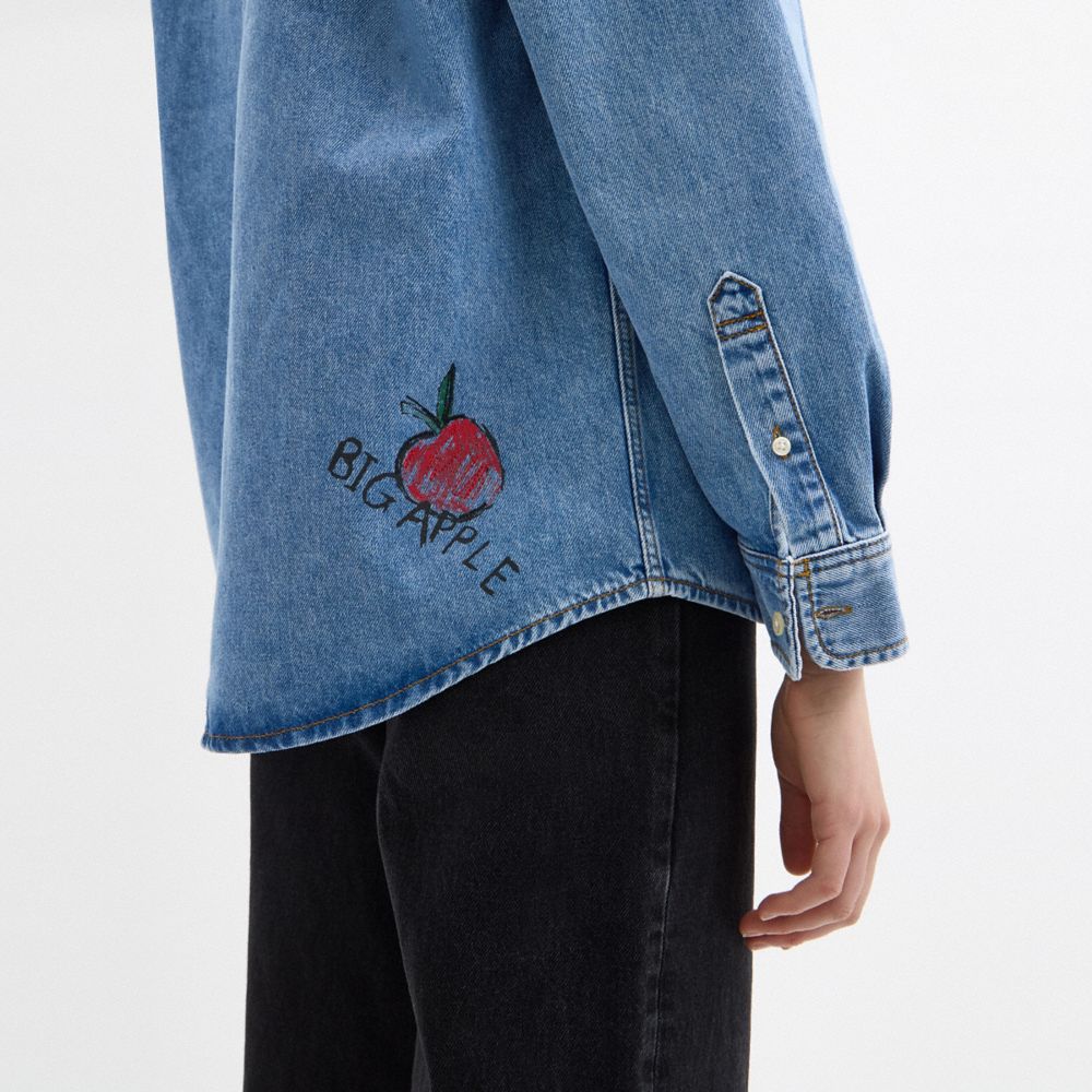 COACH®,Sketch Print Denim Shirt In Organic And Recycled Cotton,,Detail View