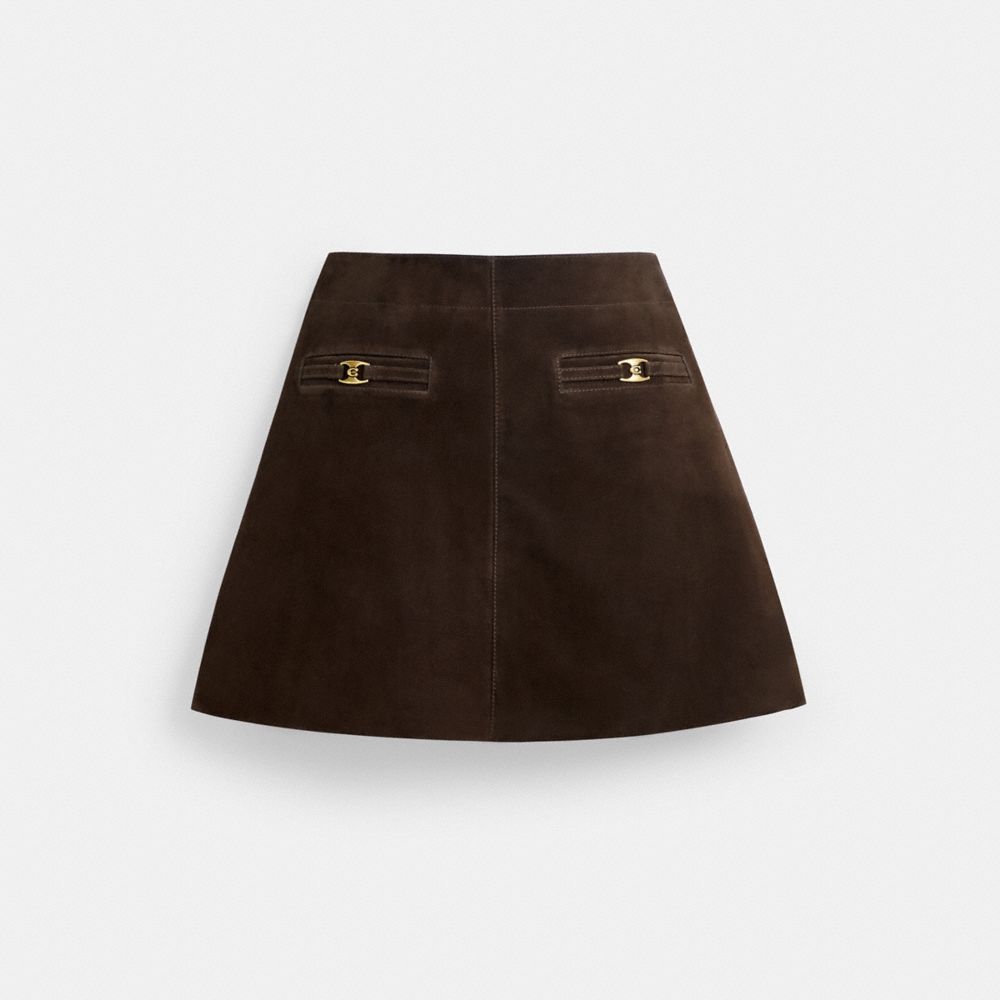 COACH®,Heritage C Suede Mini Skirt,,Front View