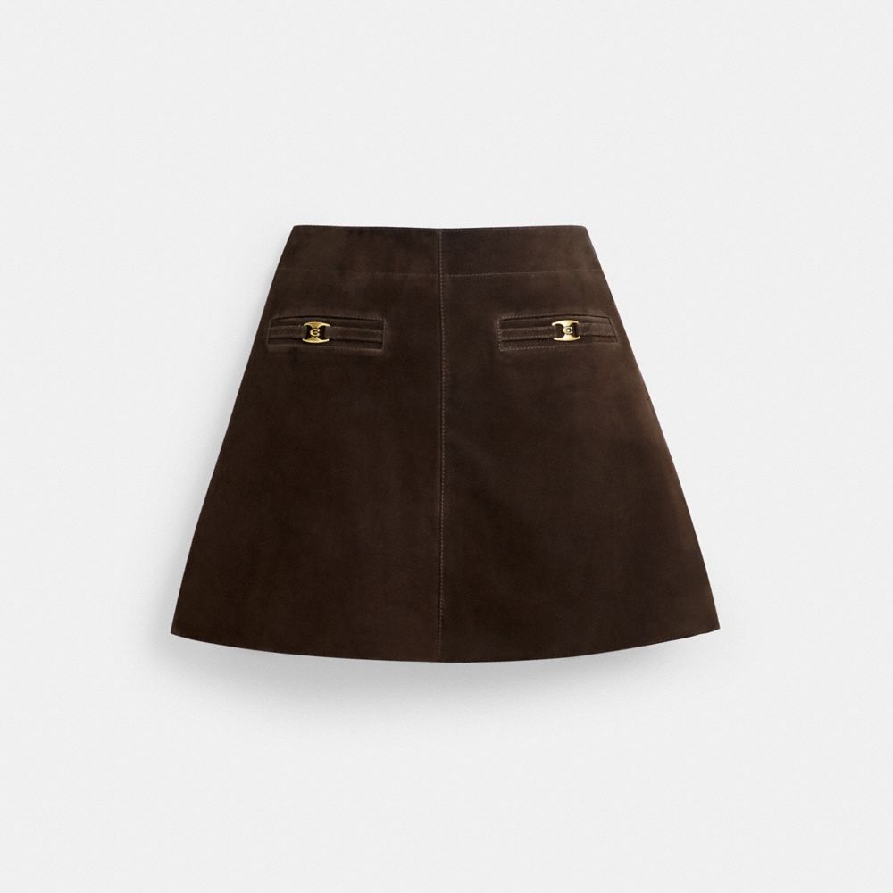 Shop Coach Heritage C Suede Mini Skirt In Dark Brown