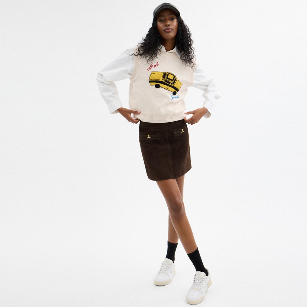 Shop Coach Heritage C Suede Mini Skirt In Dark Brown