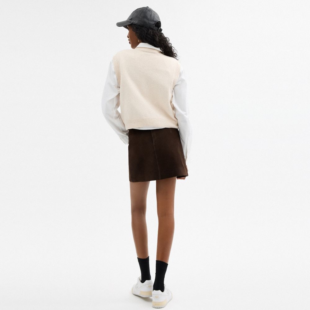 Shop Coach Heritage C Suede Mini Skirt In Dark Brown