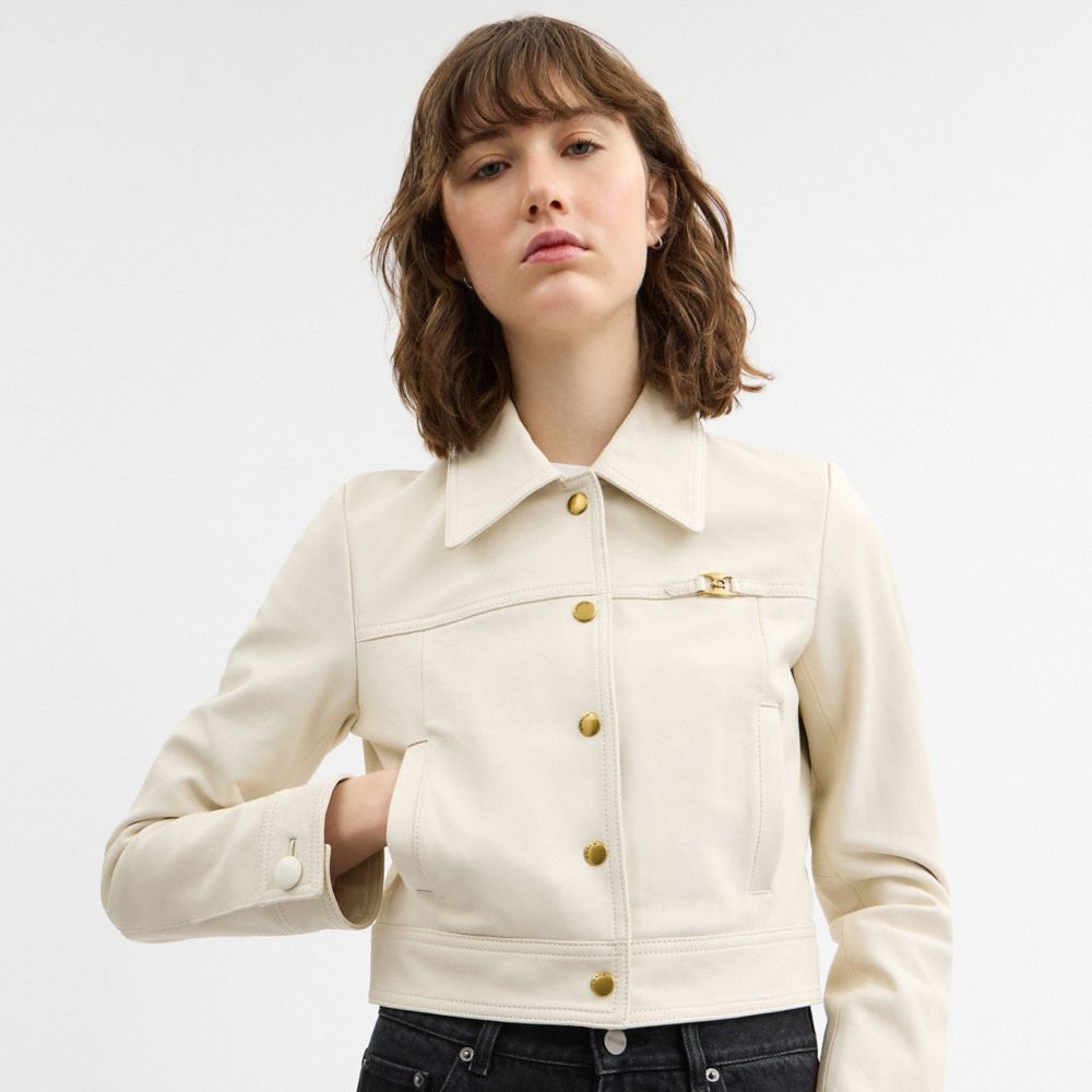 COACH®,Heritage C Shrunken Jacket,Cream,Detail View