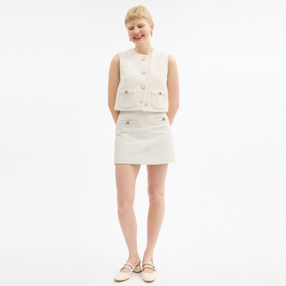 Coach Heritage C Leather Skirt In White