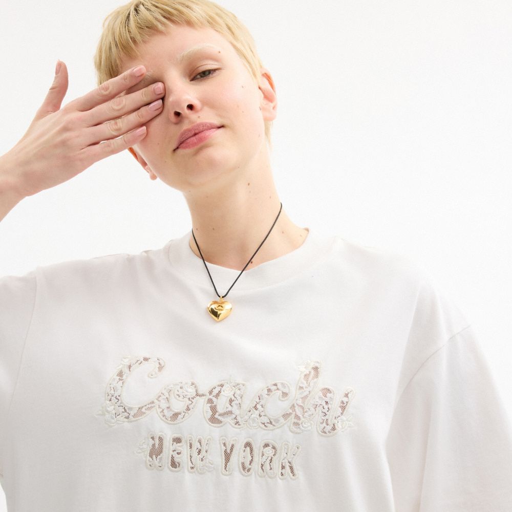 Shop Coach Cursive  Embroidered T Shirt In Organic Cotton In White