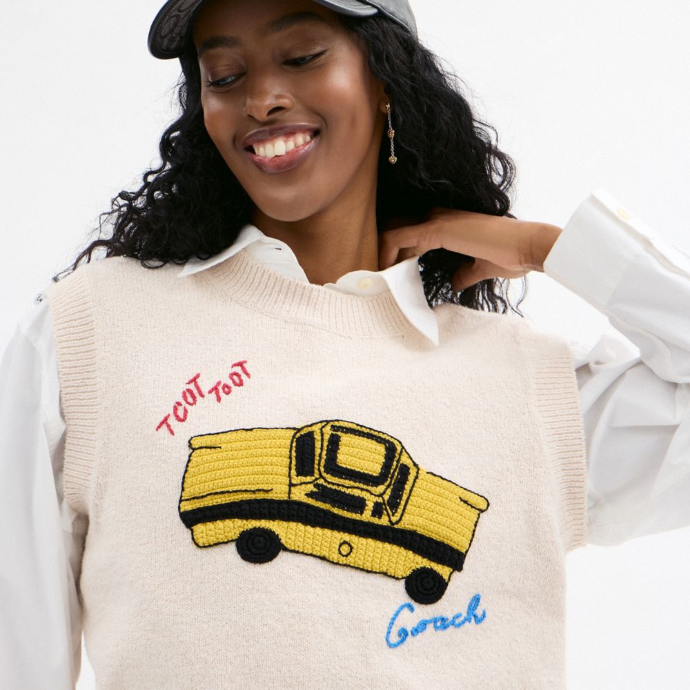 COACH®,Sketch Print Sweater Vest,Cream,Detail View