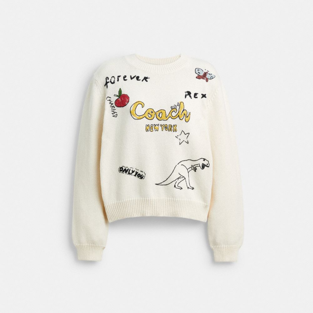 COACH®,Sketch Print Crewneck Sweater In Organic Cotton,,Front View