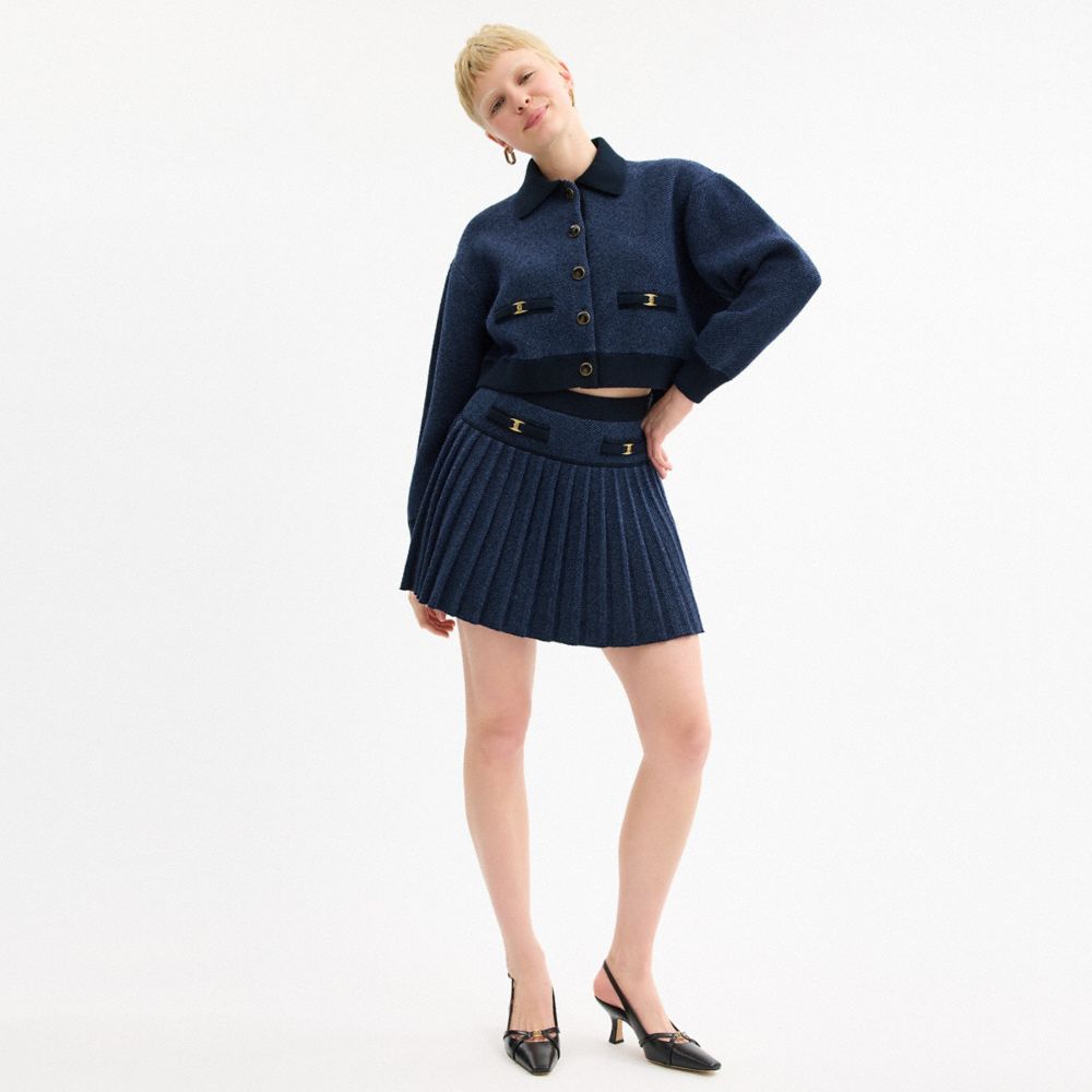 COACH®,Heritage C Cropped Collared Cardigan,Navy,Scale View