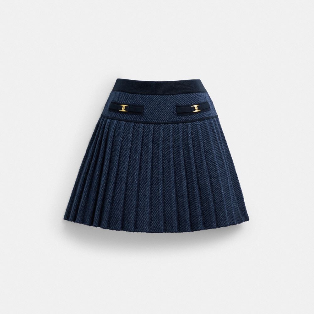 COACH®,Heritage C Knit Skirt,Navy,Front View