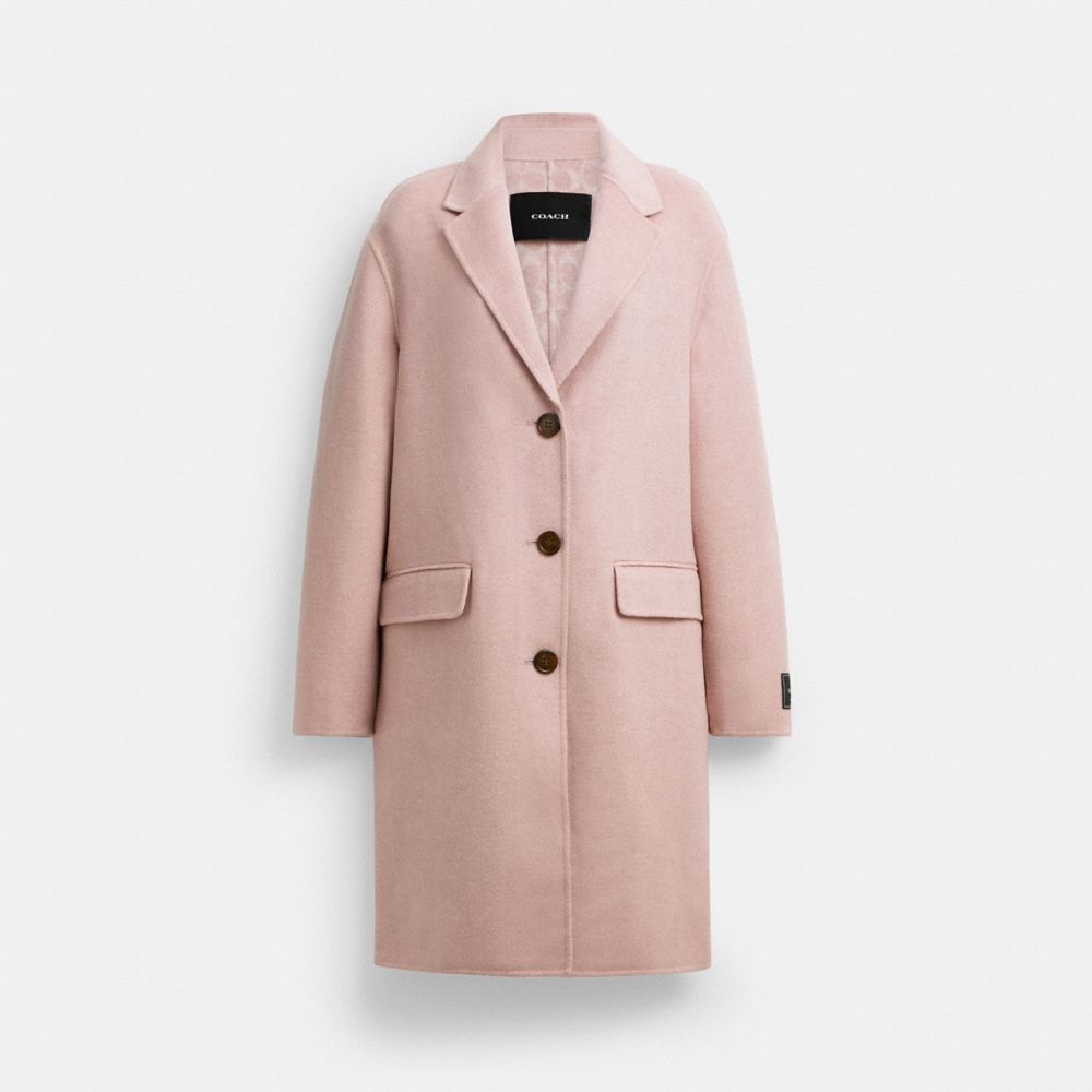 Coach wool coat with leather detail on sale