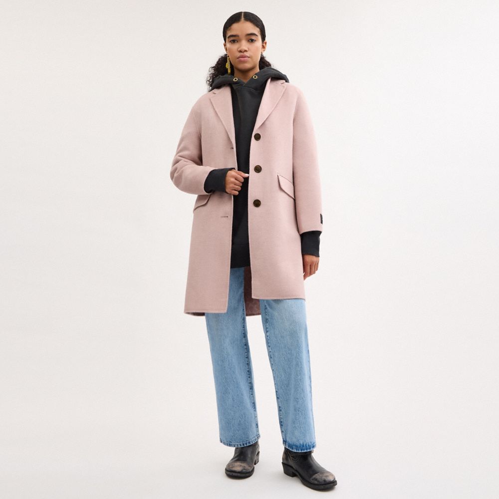 COACH®,Double Faced Wool Coat,Wool,Top Coat,Overcoat,Work,Pink,Scale View