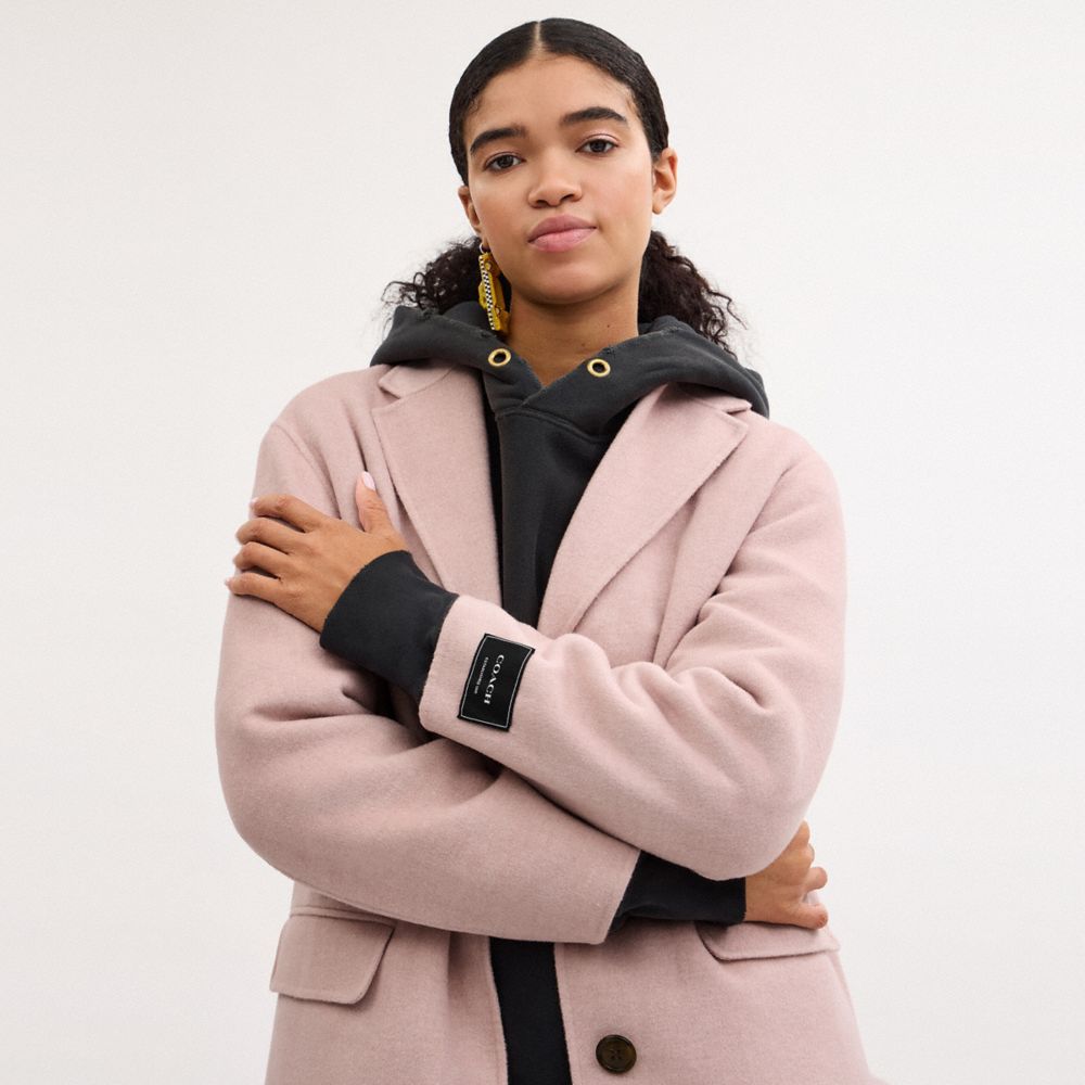 COACH®,Double Faced Wool Coat,Wool,Top Coat,Overcoat,Work,Pink,Detail View