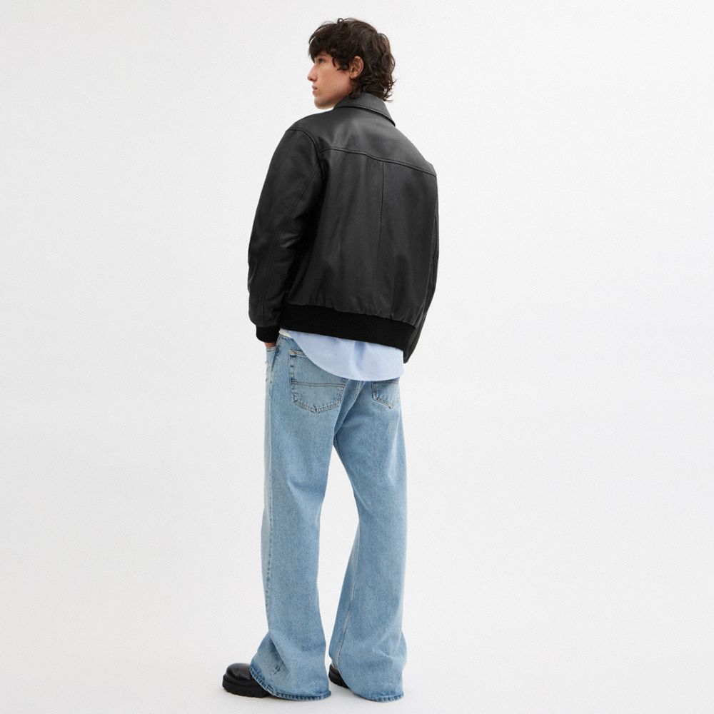 COACH®,Leather Bomber Jacket,Cowhide,Knit,Bomber,Leather,Casual,Black,Scale View